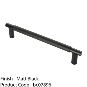 Luxury T Bar Knurled Pull Handle - 450mm Matt Black - Kitchen Door Cabinet