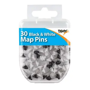 Tiger Stationery Essentials Map Pins (Pack of 30) Black/White/Silver (One Size)