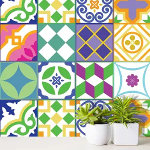 24 Pieces 15x15cm Classic Spanish Colourful Mixed 1 Tile Stickers