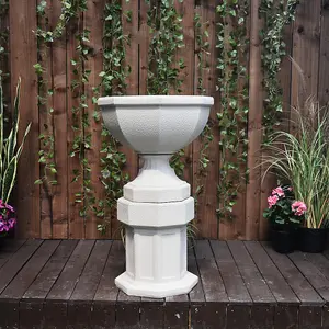 Octagonal Sandstone Garden Urn on Plinth