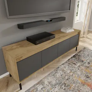 Sleek Oak Golden & Basalt TV Cabinet with Push-To-Open Doors W166cm H56cm D40cm for Modern Entertainment Spaces