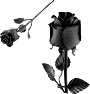 World of Nature Handcrafted Iron Rose For Anniversary - Black 100% Forged Iron