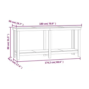 Berkfield Work Bench White 180x50x80 cm Solid Wood Pine