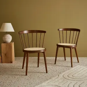 sweeek. Pair of wood and cane dining chairs Nora Dark wood colour 54x54x76.5 cm