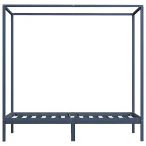 Berkfield Canopy Bed Frame Grey Solid Pine Wood 90x200 cm