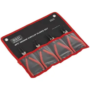 Premium 4 Piece 180mm Circlip Pliers Set with Spring Loaded Jaws and Non-Slip Tips