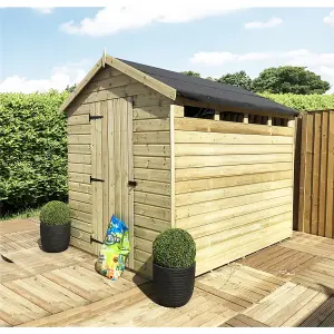 8 x 6 Security Pressure Treated T&G Apex Wooden Bike Store / Wooden Garden Shed + Single Door (8' x 6' / 8ft x 6ft) (8x6)