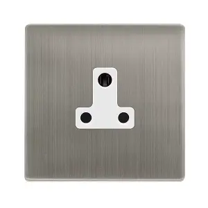 Stainless Steel Screwless Plate 1 Gang 5A Round Pin Socket - White Trim - SE Home