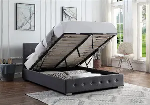 Grey Ottoman Storage Bed Small Double With Pocket Sprung & Memory Foam Mattress