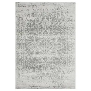 Grey Traditional Easy to Clean Floral Rug For Dining Room-200cm X 290cm