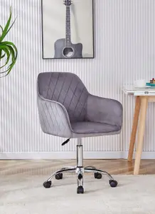 Office Chair grey velvet swivel with arms and wheels leisure home desk computer