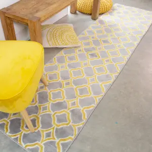 Ochre Grey Super Soft Geometric Runner Rug 60x240cm