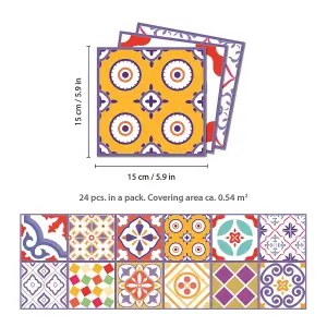 24 Pieces 15x15cm Colourful Moroccan Tile Stickers