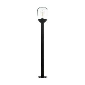 IP44 Outdoor Bollard Light Black Aluminium & Glass 1 x 60W E27 Bulb Lamp Post