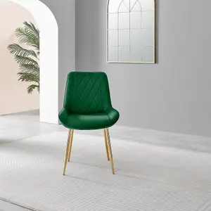 Furniturebox UK Novara 100cm Round Black Leg Dining Table & 2 Green Pesaro Gold Leg Chairs