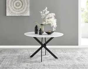 Furniturebox UK Novara White Gloss Black Leg 120cm Round Dining Table & 4 Grey Velvet Milan Black Leg Chairs