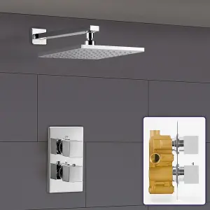 Nes Home Temel Square 1 Outlet Concealed Thermostatic Shower Mixer Set - Shower Head