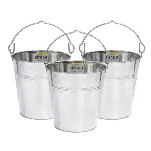 simpa 10L Heavy Duty Galvanised Metal Bucket Pail with Handle - Set of 3