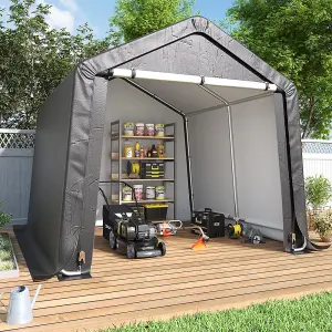 10x10FT Galvanized Tube Storage Shed Dark Grey with Roll-up Door