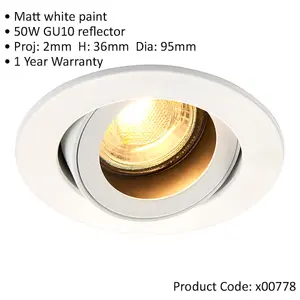 2 PACK Recessed Tiltable Ceiling Downlight - 50W GU10 Reflector - Matt White