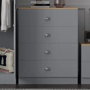 FWStyle 4 Drawer Chest Of Drawers Matt Grey Oak Top Bedroom Furniture