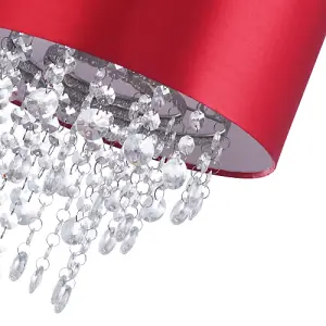 Modern Red Satin Fabric Pendant Light Shade with Transparent Acrylic Droplets