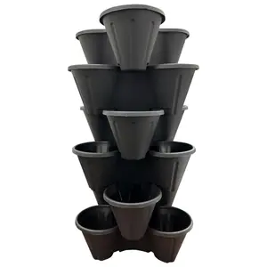 3 x Black Trio 3 Pot Strawberry Stacking Planters For Planting, Gardening, Herbs & Flowers