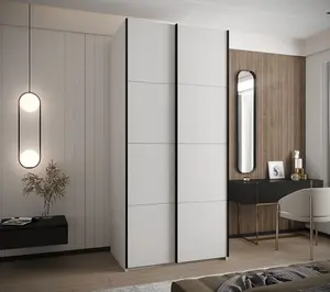 Sleek White Sliding Door Wardrobe W1100mm H2450mm D640mm with Black Steel Handles