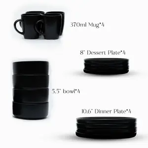 16 Piece Stoneware Dinnerware Set - Service for 4 Black