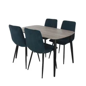 Core Products Aspen Grey Oak Effect 120cm Rectangular Dining Table with 4 Blue Cord Fabric Straight Stitch Design Chairs