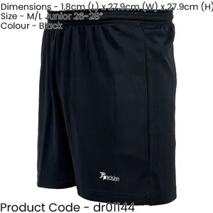 M/L JUNIOR Elastic Lightweight Football Gym Training Shorts - Plain BLACK 26-28"