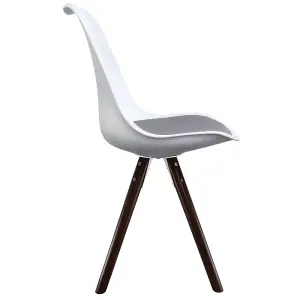 Soho White & Dark Grey Plastic Dining Chair with Pyramid Dark Wood Legs