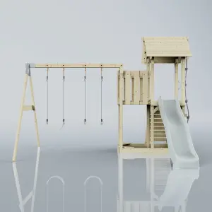 PolarPlay Balcony Tower Kids Wooden Climbing Frame with Swing and Slide - Swing Elof Mist