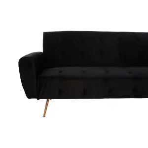 Interiors By Premier Velvet Upholstered Black Velvet Sofa Bed, Elegant Seater Sofa Bed For Bedroom, Contemporary Sofa Bed