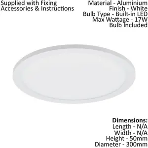 300mm Modern Sleek Ceiling Light White Slim Round Low Profile 17W LED 4000K