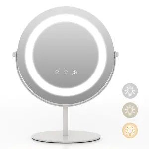 Costway Makeup Vanity Mirror 3 Color Dimmable LED Lighted Round Mirror Touch Screen