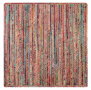 MISHRAN Square Jute Area Rug Hand Woven with Recycled Fabric 150 cm x 150 cm