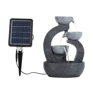 Outdoor Solar Powered 3 Bowls Water Fountain Rockery Decor with Warm Light