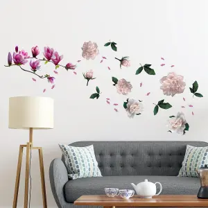 Walplus Combo Adult - Large Magnolia With Roses Wall Sticker - 94pcs