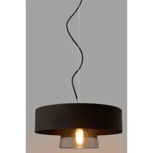 Luminosa Babilon Cylindrical Pendant Ceiling Light Black, Smokey Glass 29cm