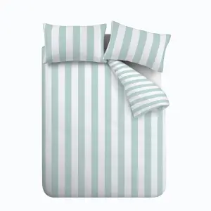 Catherine Lansfield Bedding Cove Stripe Reversible Double Duvet Cover Set with Pillowcases Seafoam Blue