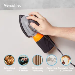 VonHaus Detail Sander - 130W Electric Sander for Wood with Dust Collector, 12PCS Sandpapers - 13000RPM Compact Palm Sander