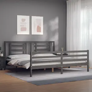 Berkfield Bed Frame with Headboard Grey 200x200 cm Solid Wood