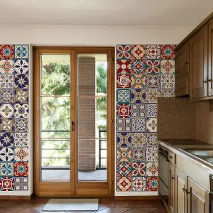 Walplus Mahogany Azulejo Combo Mix Tile Stickers