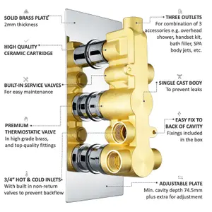 ENKI Edwardian Chrome Crosshead 3-Outlet Solid Brass Thermostatic Triple Shower Valve TSV047