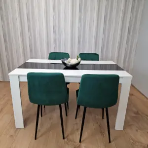 Dining Table And 4 Chairs Wooden White Black Table Tufted Velvet Green Chairs