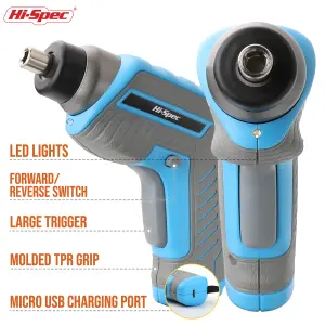 Hi-Spec 35pc Blue 3.6V USB Power Cordless Screwdriver & Home Repair Hand Tool Kit Set. Electric Screwdriving in Tool Box