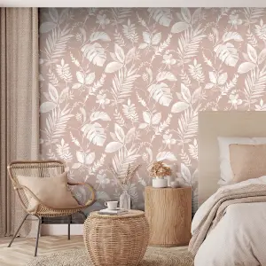 Muriva Pink Tropical Water coloured effect Embossed Wallpaper