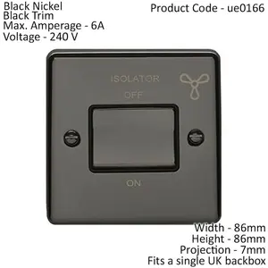 6A Extractor Fan Isolator Switch BLACK NICKEL & Black Trim 3 Pole Shower