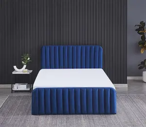 Ottoman Storage Bed blue 4ft Double velvet bed gas lift up Storage Bed and 1 Mattress bedroom furniture